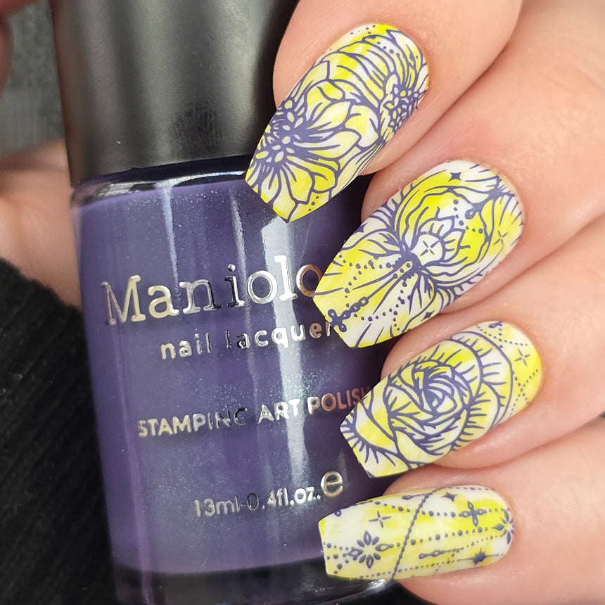 Jeweled Petals (B583) - Dark Purple Creme Shimmer Stamping Polish