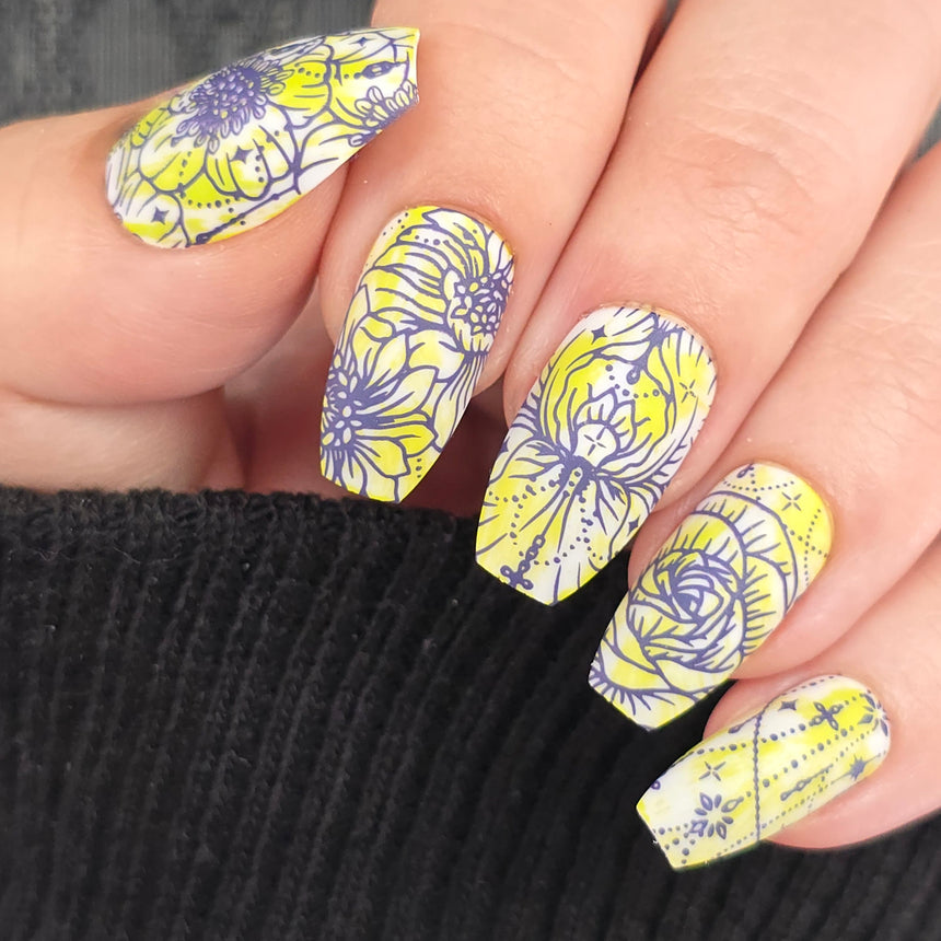 Jeweled Petals (B583) - Dark Purple Creme Shimmer Stamping Polish