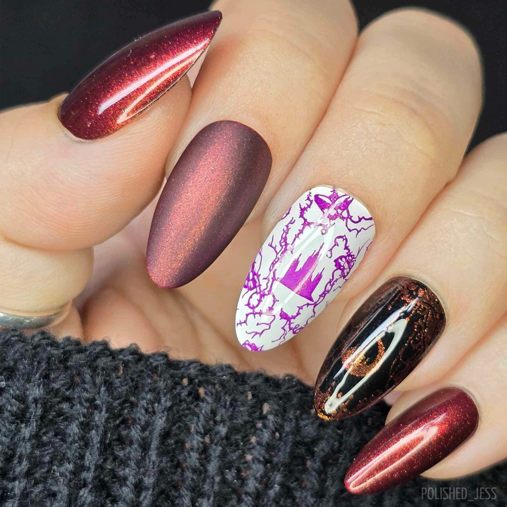 Nightshade: Velvetine (B527) - Maroon Red With Gold Shimmer Stamping Polish