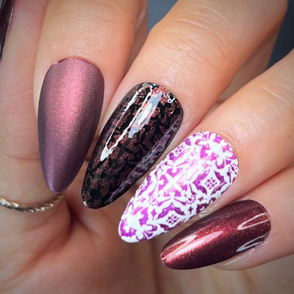 Nightshade: Velvetine (B527) - Maroon Red With Gold Shimmer Stamping Polish