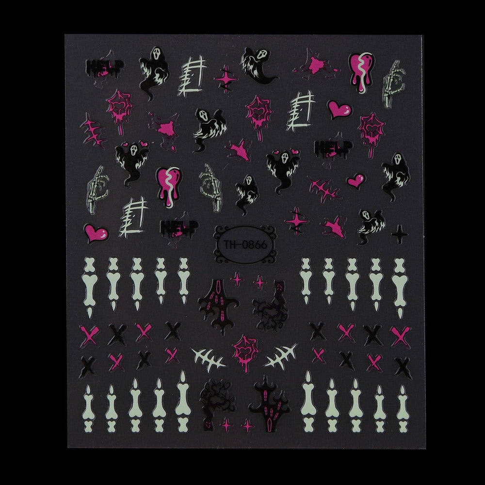 Pink Phalanges (TH-0866) - Glow In The Dark Nail Art Sticker Sheet