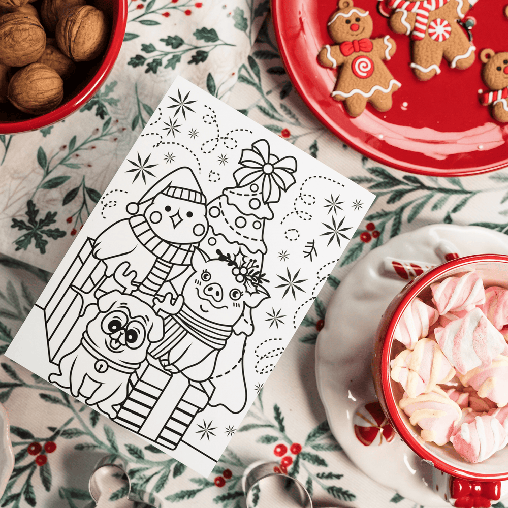 Printable Holiday Christmas Coloring Card - Digital Download