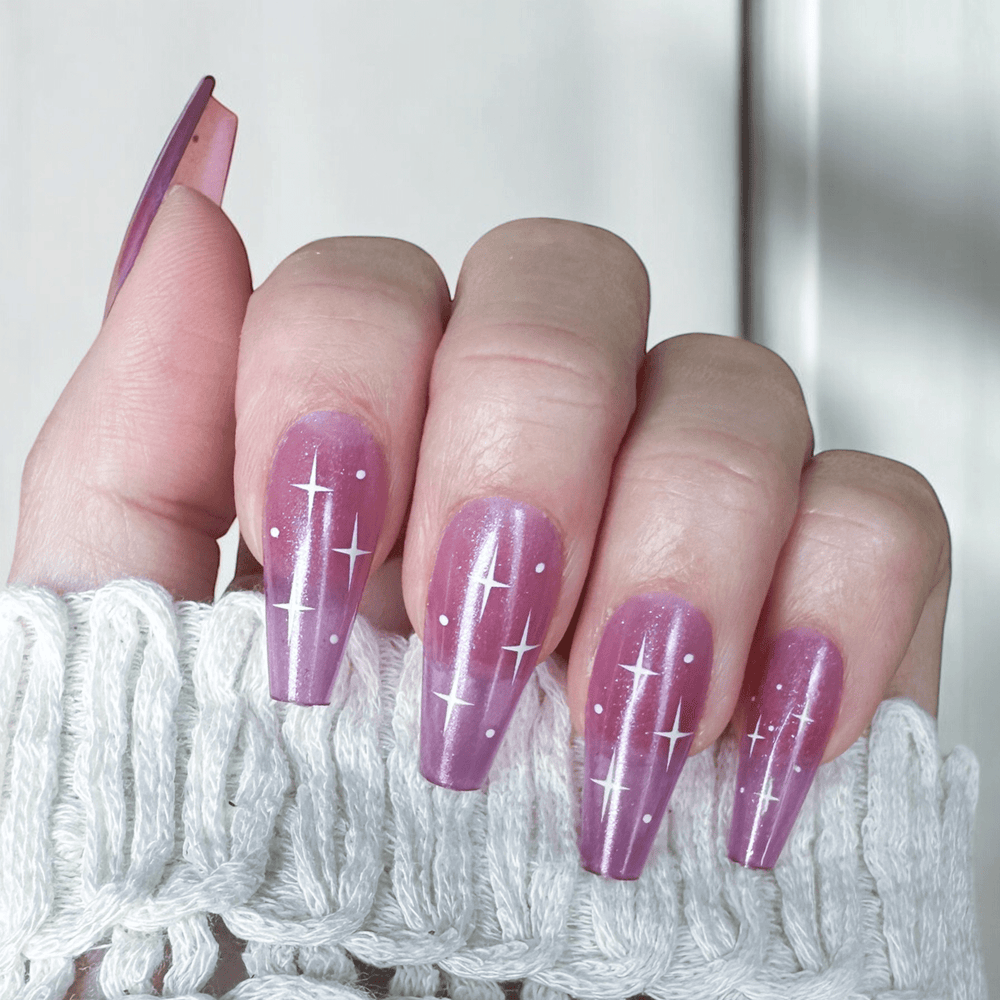 Purple Nebula Press On Nails - Medium Coffin