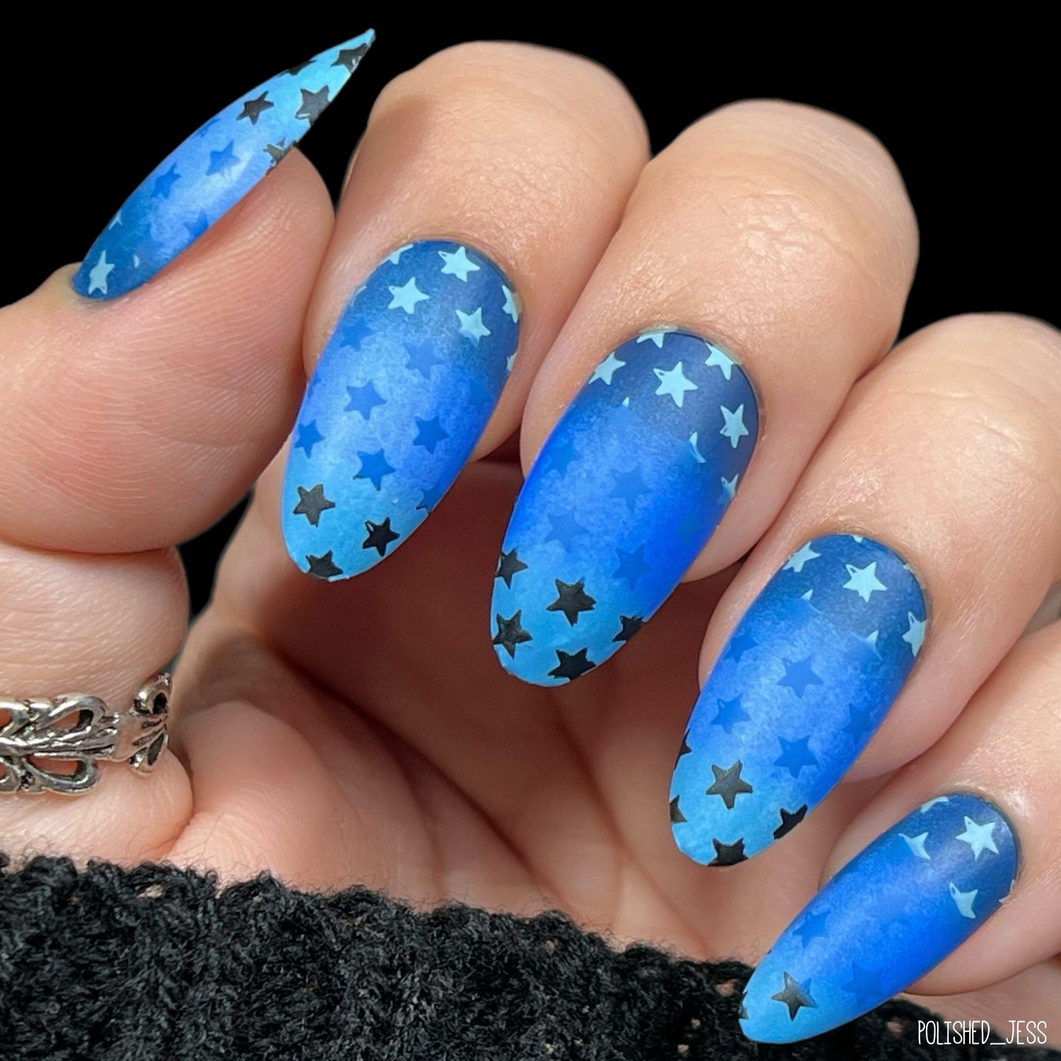 Starlit Blue Ombre Nail Art