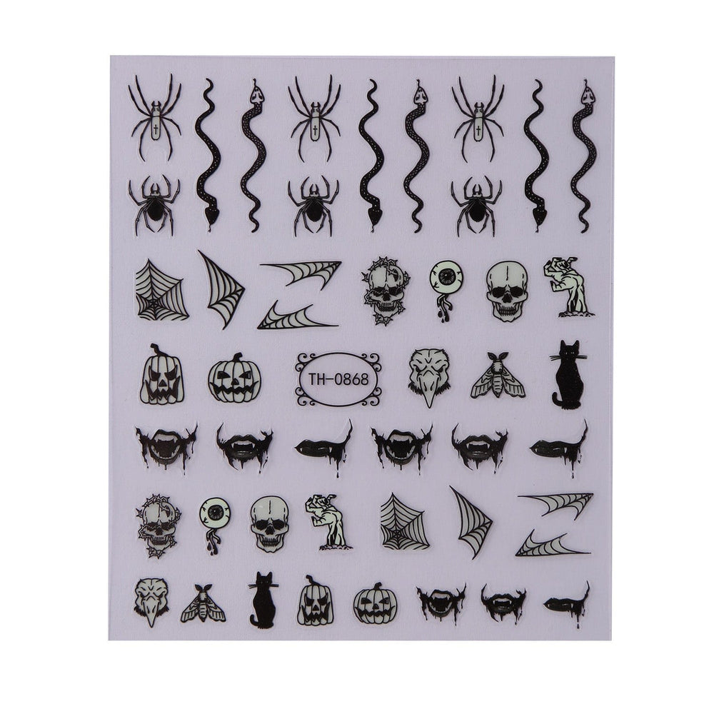 Spiders (TH-0868) - Glow In The Dark Nail Art Sticker Sheet