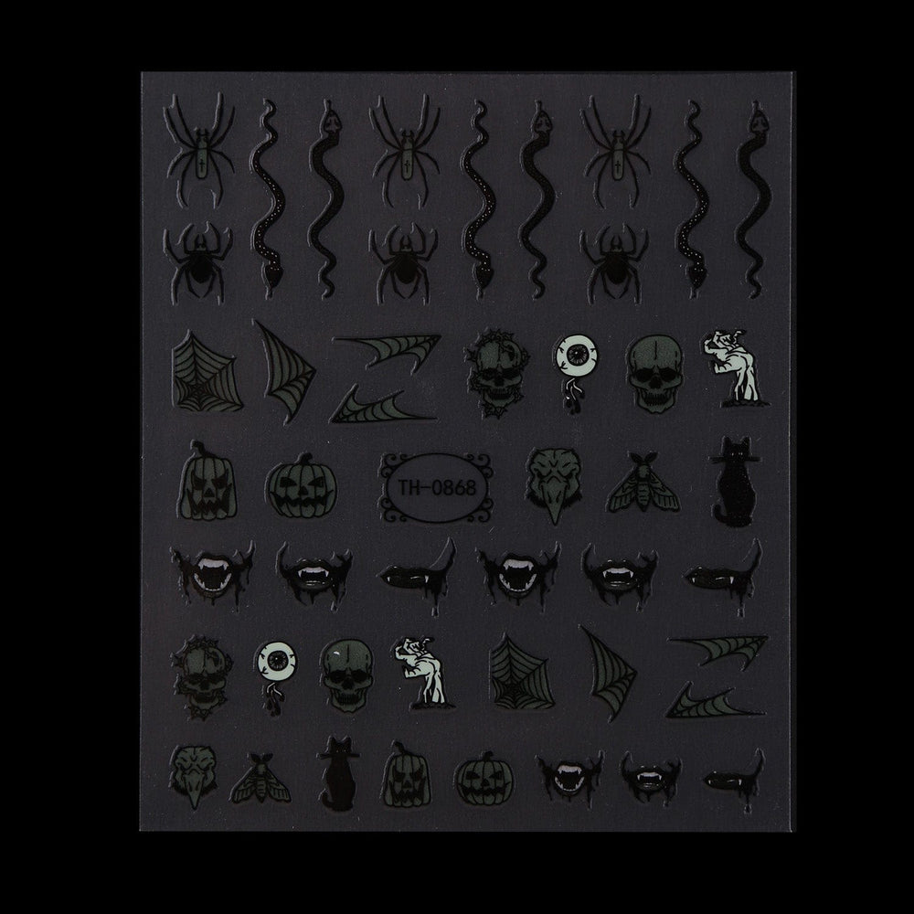 Spiders (TH-0868) - Glow In The Dark Nail Art Sticker Sheet