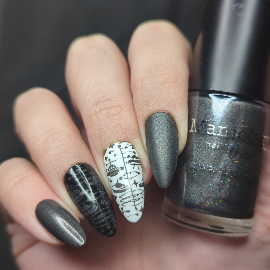 UFO (B573) - Dark Gray with Silver Glitter Stamping Polish