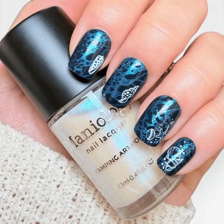Vitamin Sea: Feelin Nauti (B593) White/Blue Sheer Pearl Duochrome Stamping Polish