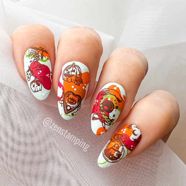 Witchy black cat stamped manicure