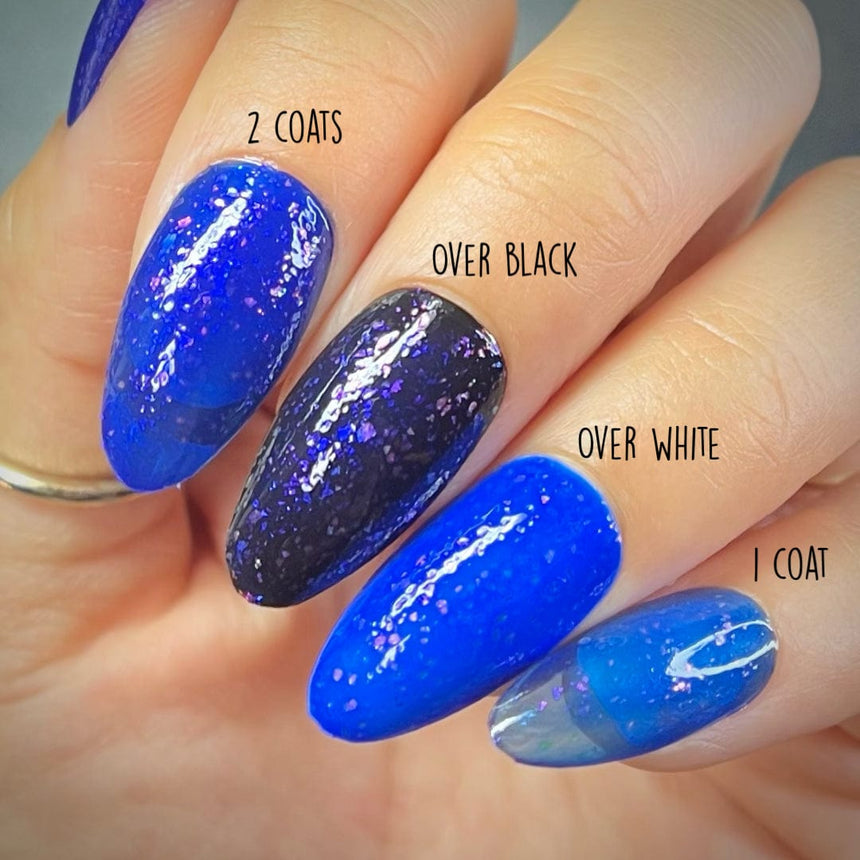 Woodland Walk: Northlight (P156) - Royal Blue Jelly Flakies Nail Polish