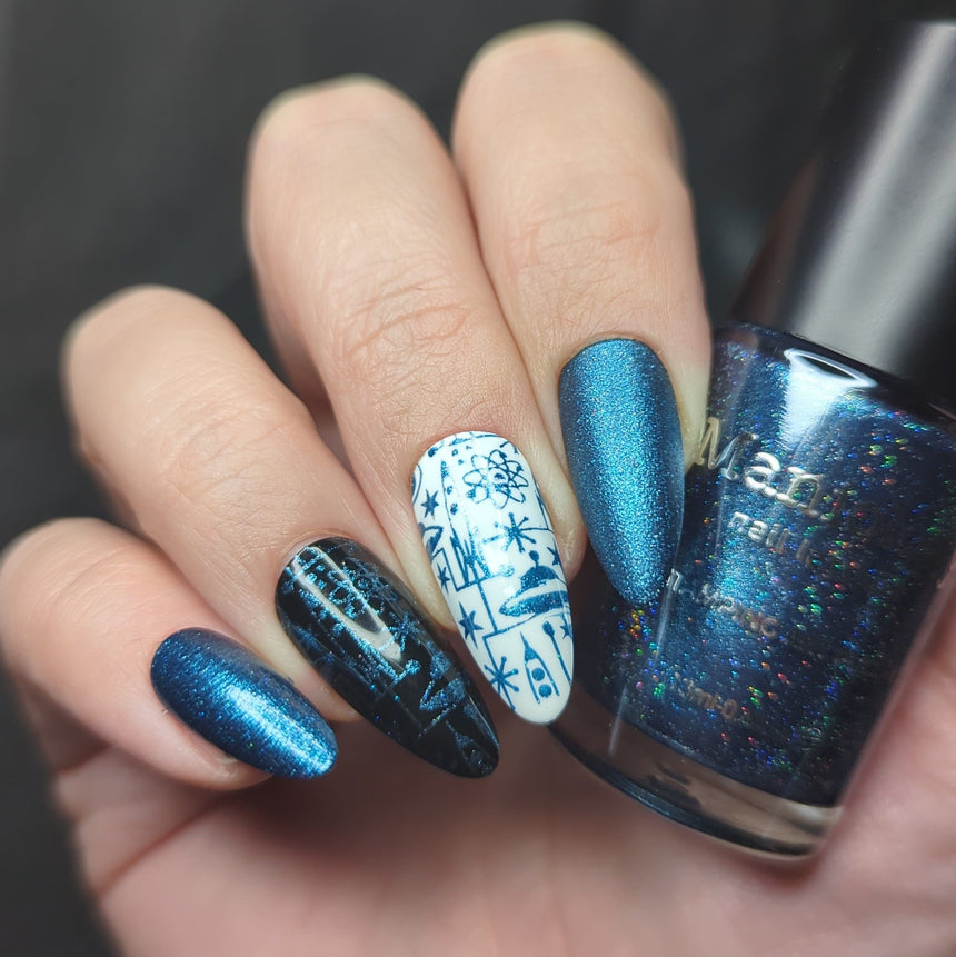 Zero Gravity (B574) - Metallic Blue with Holo Glitter Stamping Polish