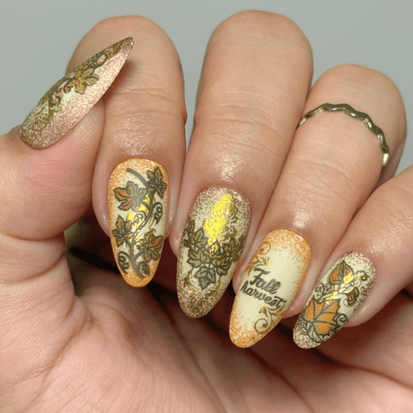 Golden Harvest: Scroll & Season (MXM162) - Nail Stamping Plate