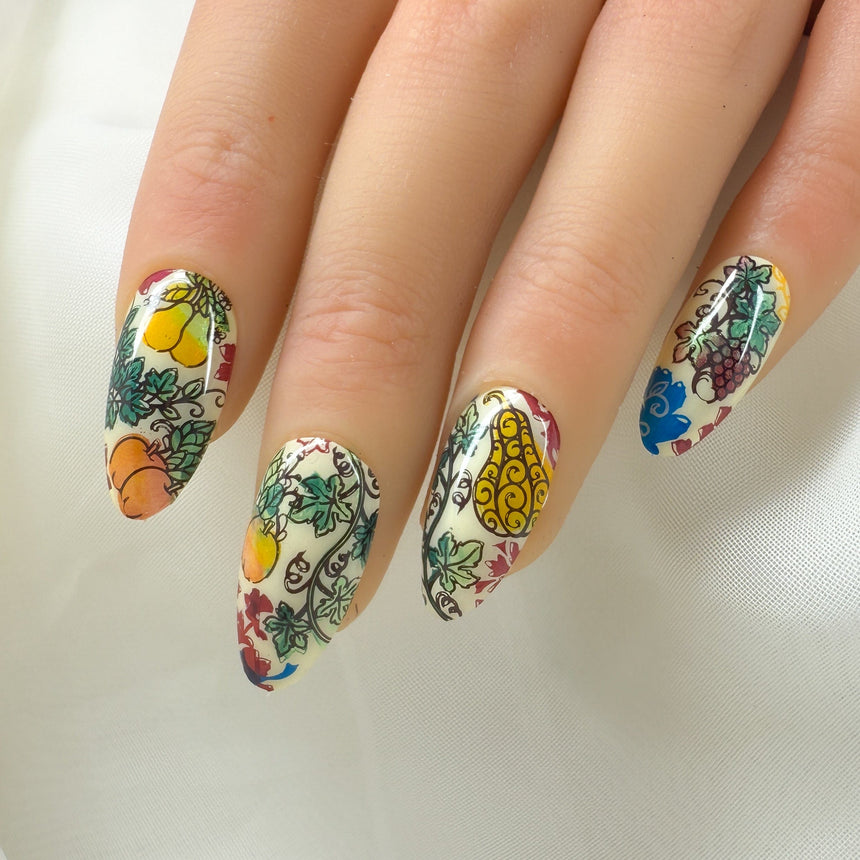 Golden Harvest: Scroll & Season (MXM162) - Nail Stamping Plate