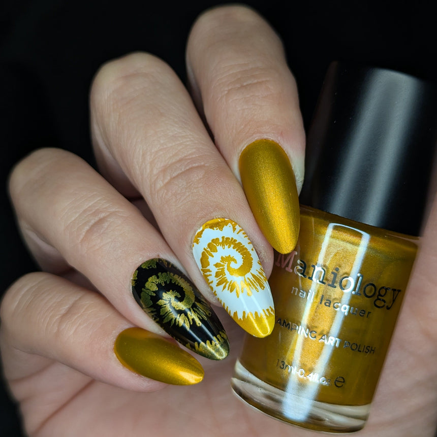 Solar Swirl (B586) - Dark Yellow Metallic Stamping Polish