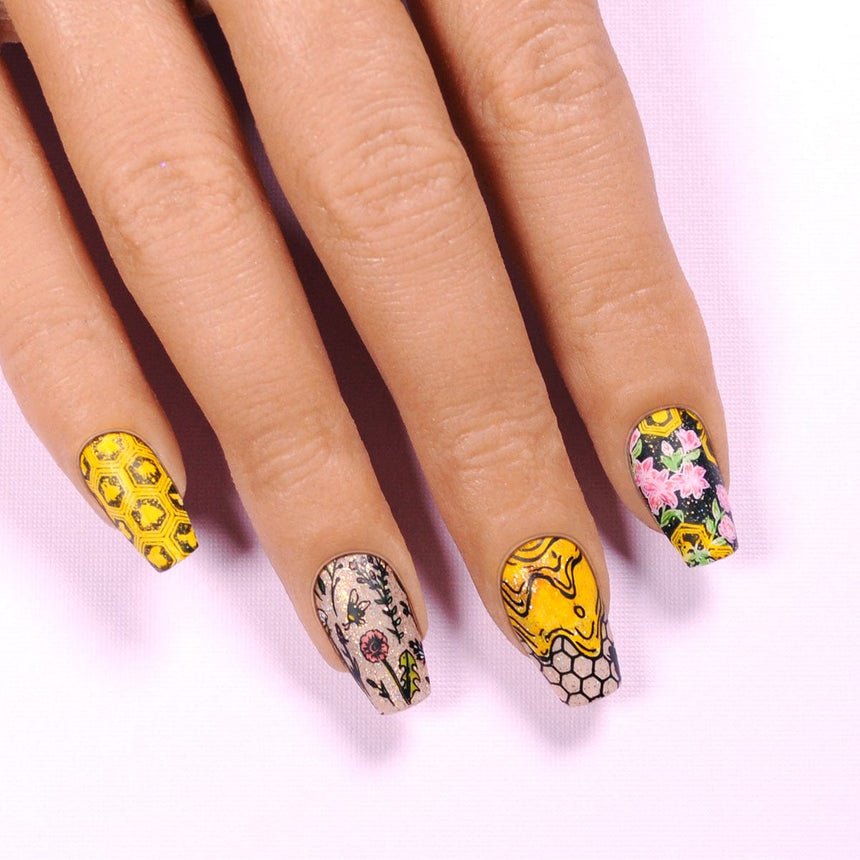Bees & Blooms: Honey Drip (MXM103) - Nail Stamping Plate