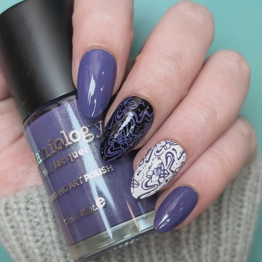 Jeweled Petals (B583) - Dark Purple Creme Shimmer Stamping Polish