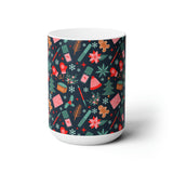 Festively Manicured Black Ceramic Coffee Mug 15oz