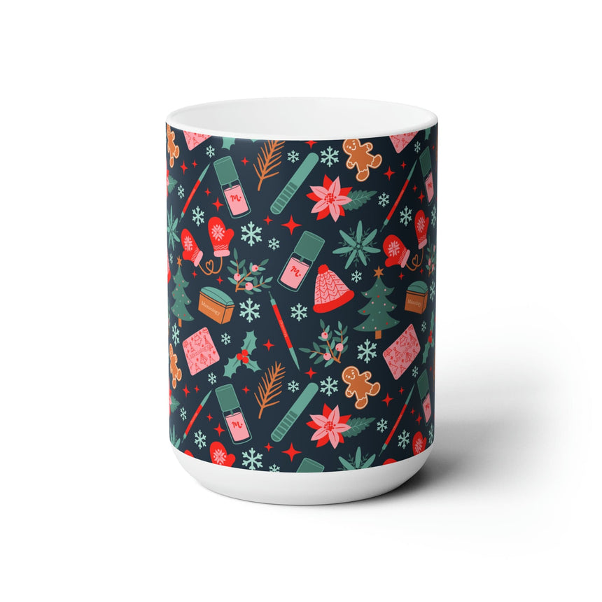 Festively Manicured Black Ceramic Coffee Mug 15oz