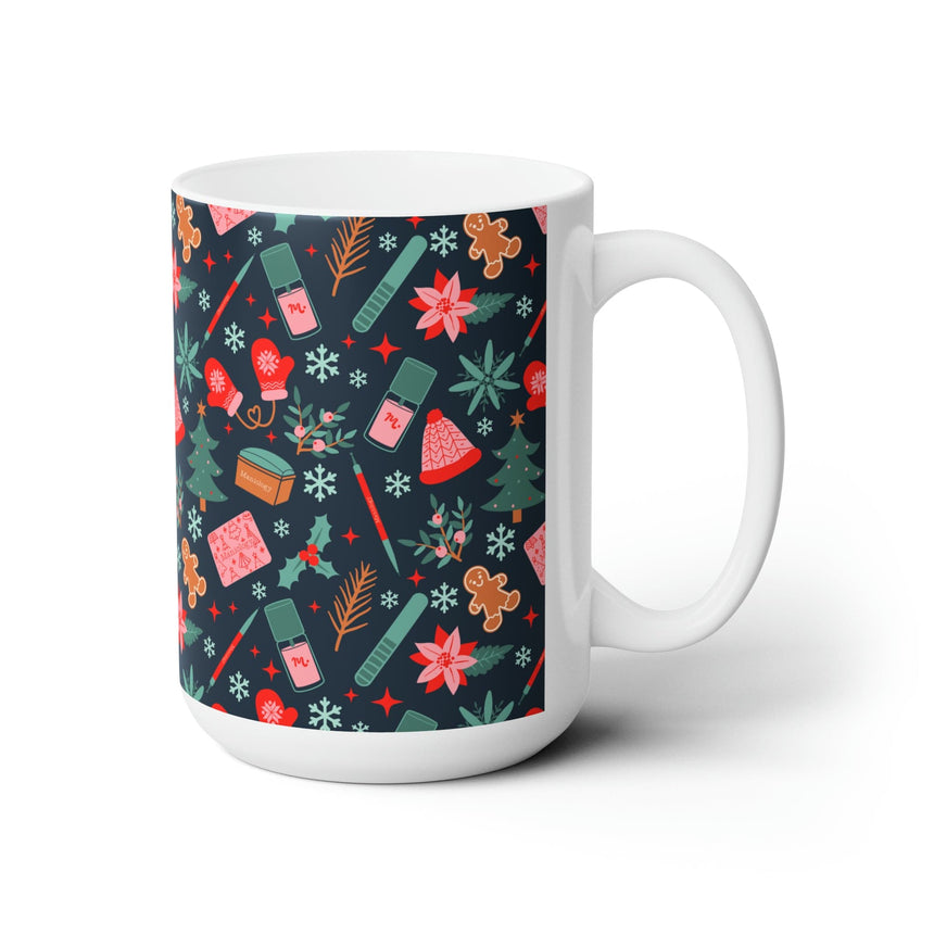 Festively Manicured Black Ceramic Coffee Mug 15oz