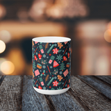 Festively Manicured Black Ceramic Coffee Mug 15oz
