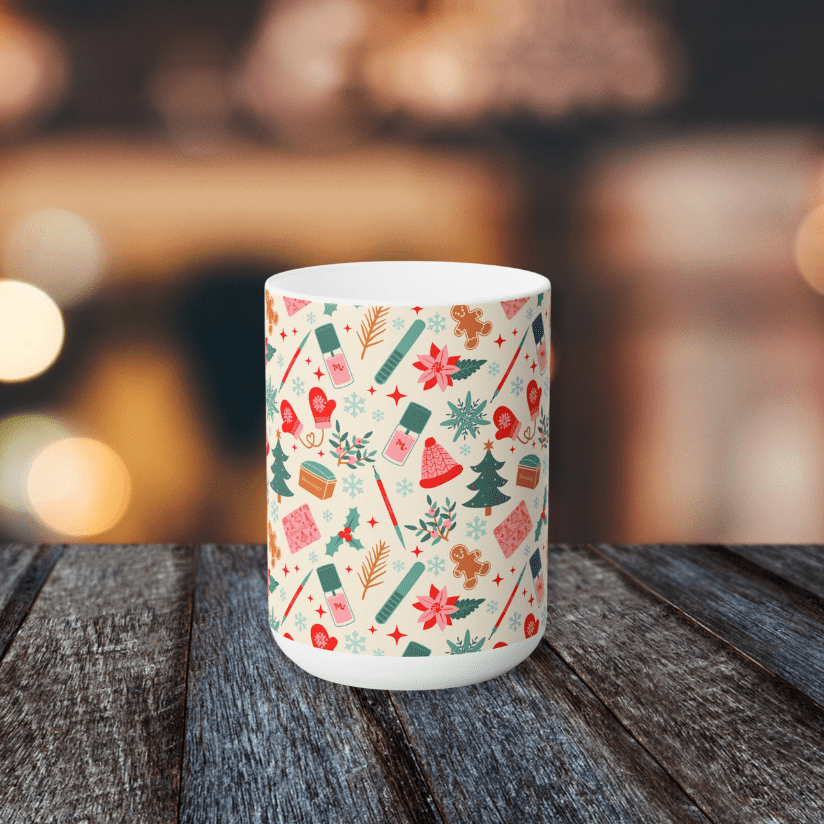 Festively Manicured Ceramic Coffee Mug 15oz