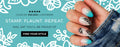 A banner featuring a manicure with a blue gradient and stamped leaves