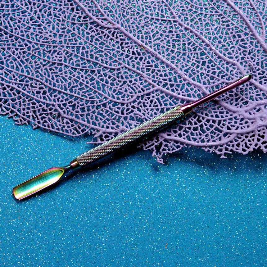 2-in-1 Double-Sided Stainless Steel Cuticle Pusher - Iridescent Rainbow Finish