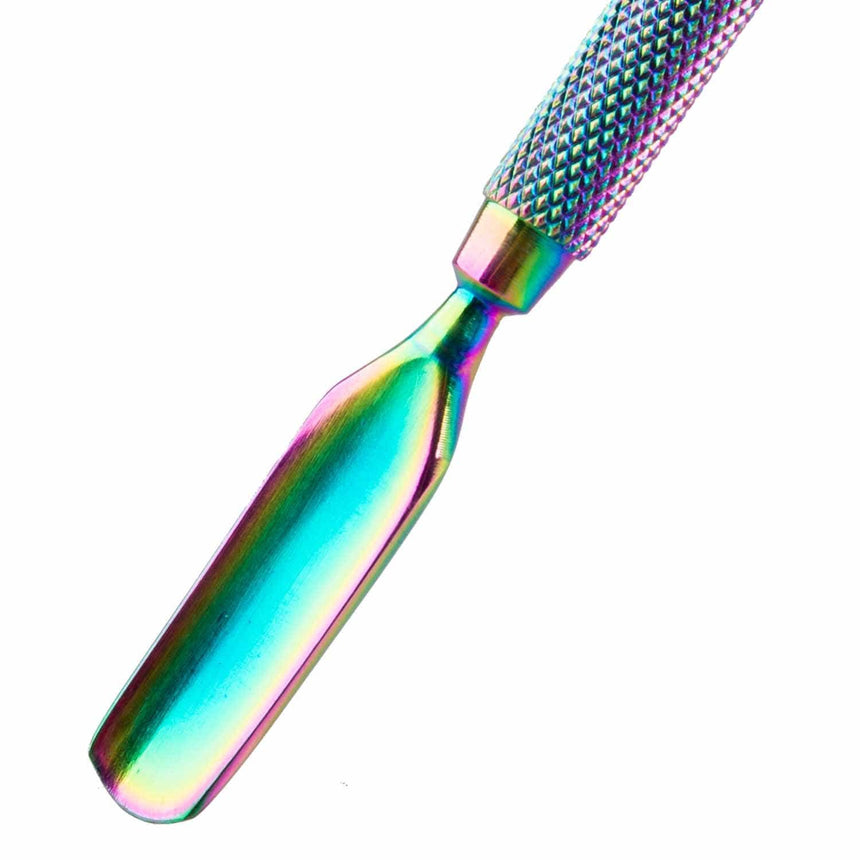 2-in-1 Double-Sided Stainless Steel Cuticle Pusher - Iridescent Rainbow Finish