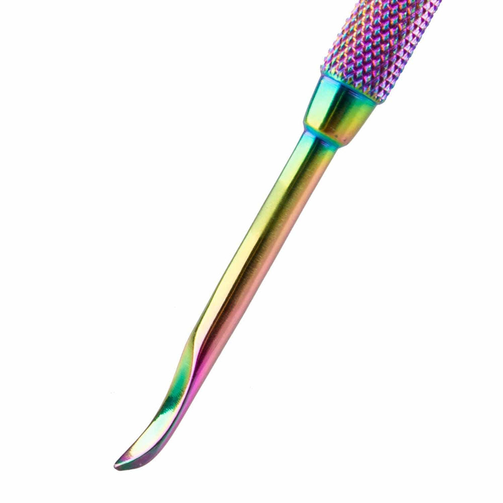 2-in-1 Double-Sided Stainless Steel Cuticle Pusher - Iridescent Rainbow Finish