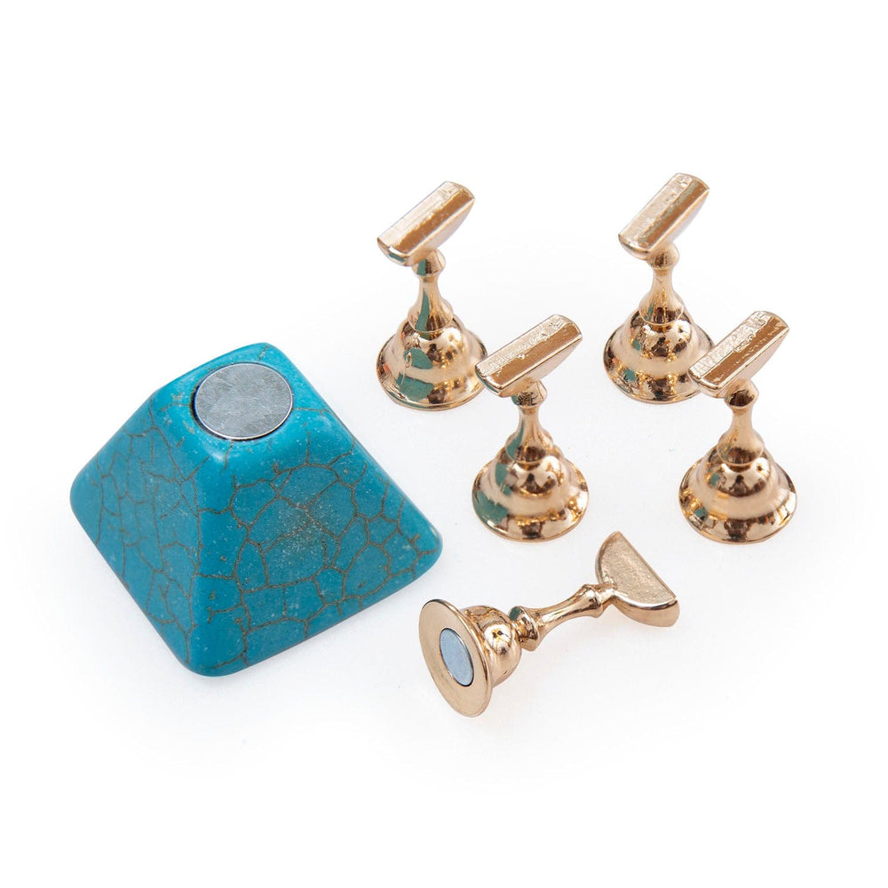 5pc Gold Magnetic Nail Tip Stands and Holder Set - Blue Gemstone