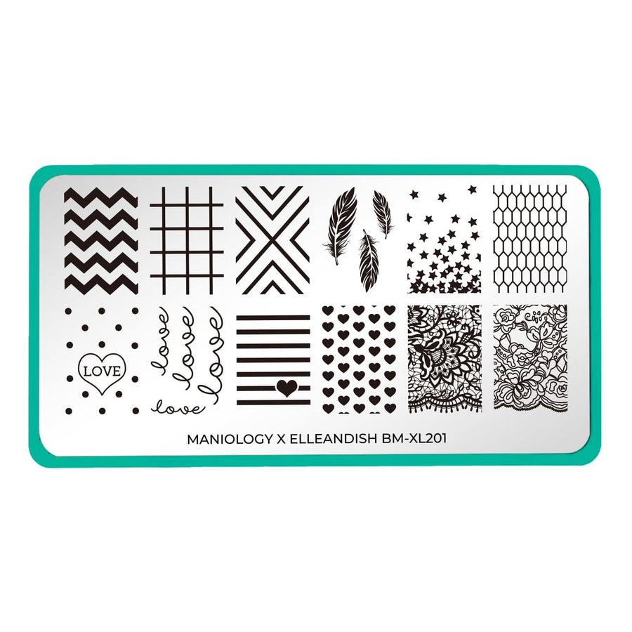 An Artist Collaboration (elleandish) nail stamping plate with sweet, simple and charming designs by Maniology (BM-XL201).