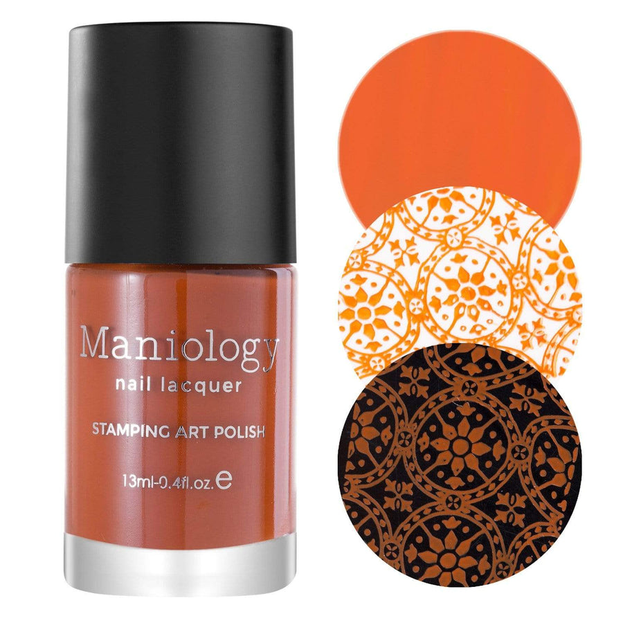 A Burnt Orange Stamping Polish with a smooth cream finish from Autumn Blossom collection Chrysanthemum (B302).