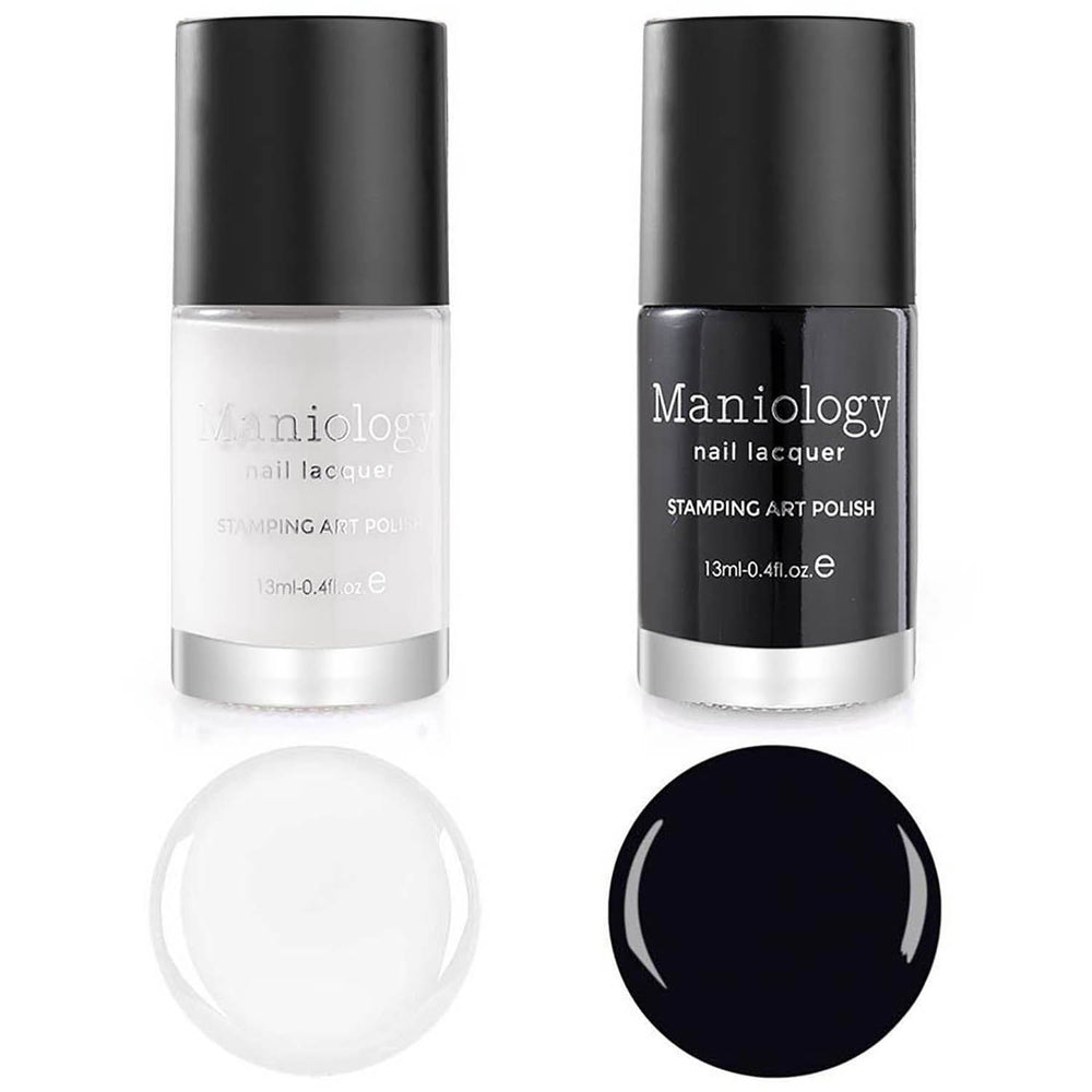  2 pack of BAM! WHITE (B170) and Straight Up Black (B171) 2pc Nail Stamping Lacquers by Maniology.