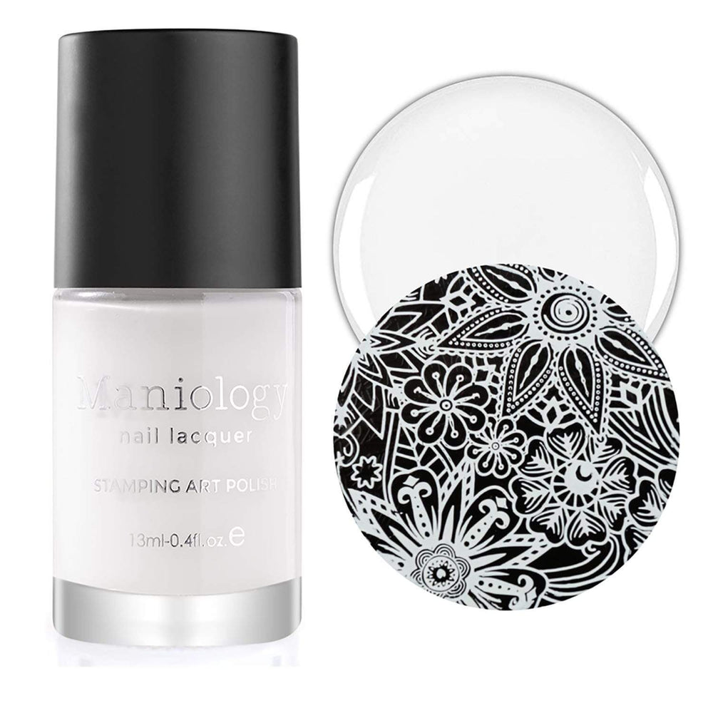 A white (B170) stamping polish with a bottle size 13mL (0.4 fl oz.) by Maniology.