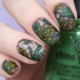 Manicured hand in botanical cactus designs by Maniology (M068)