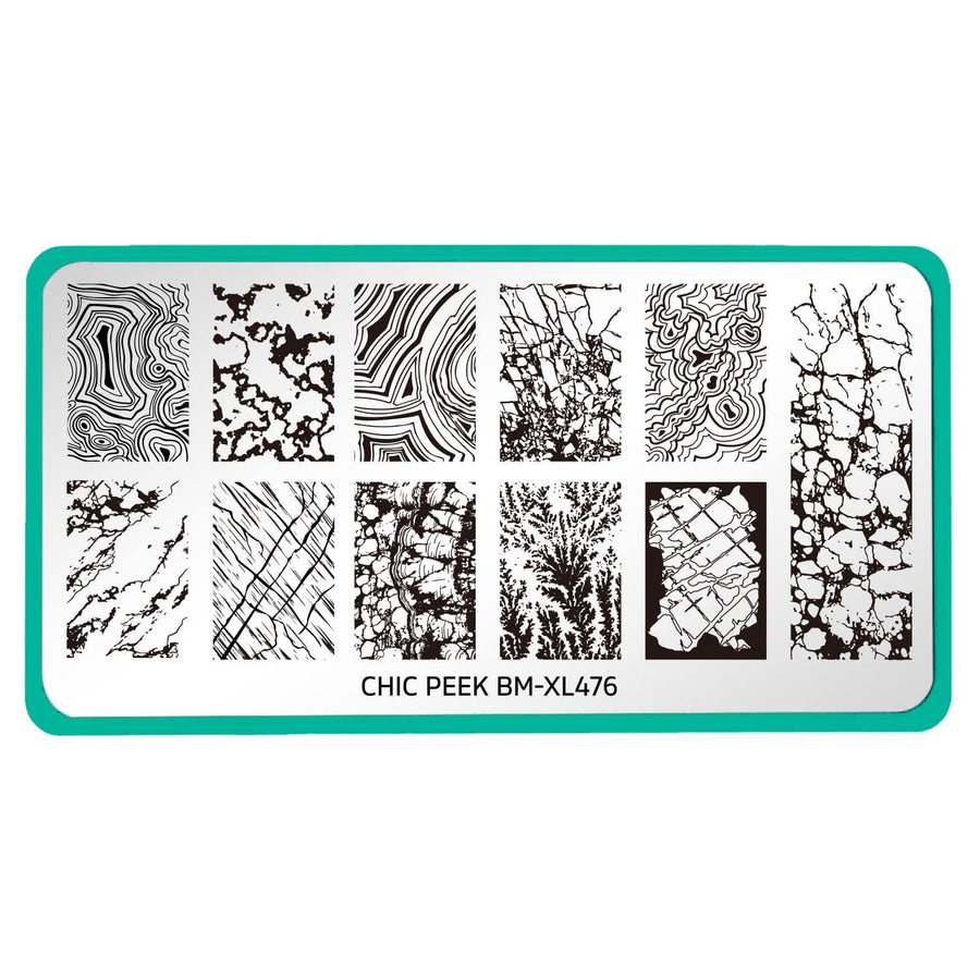  A nail stamping plate with 11 unique marble designs with foliate veins and swirls design by Maniology (BM-XL476).