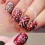 A manicured hand in red and white made with Make a Wish (BM-XL356) stamping plate.