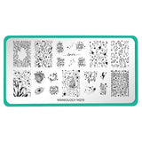 A nail stamping plate with stars, moons, expressions, and more by Maniology (m219).