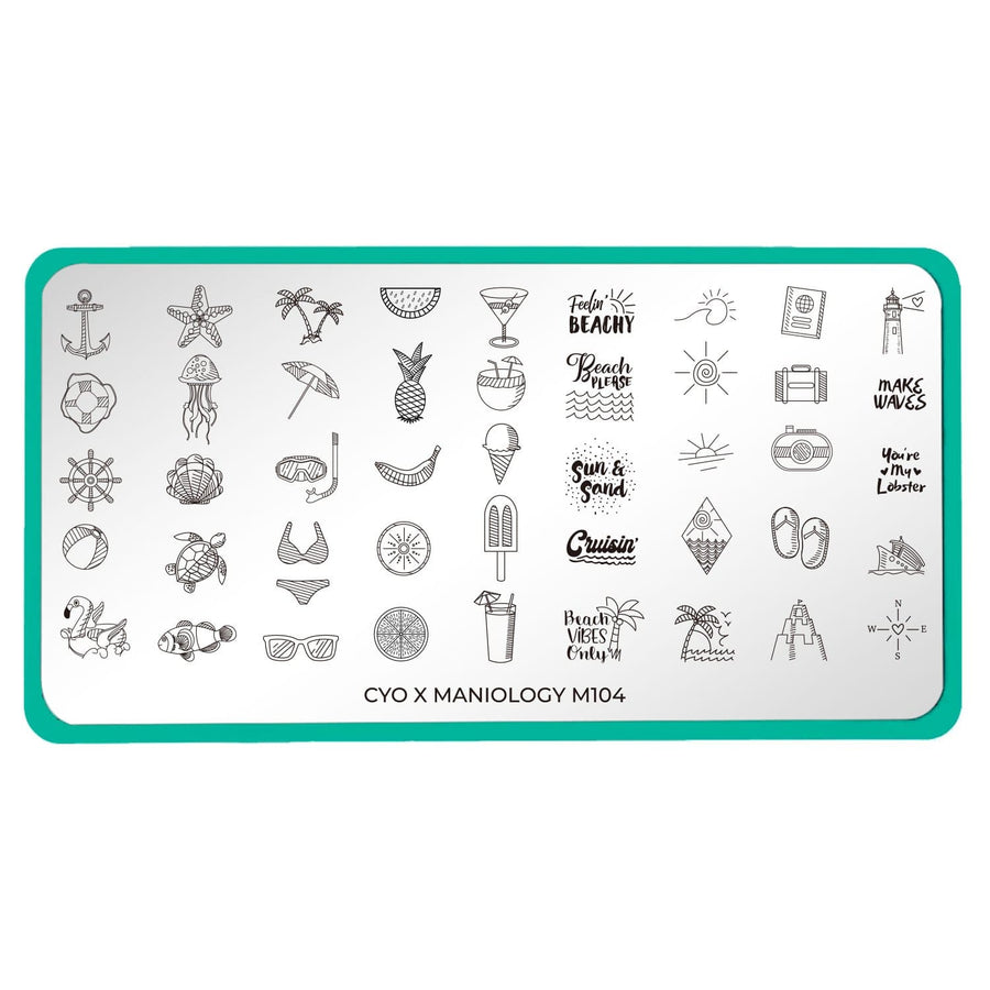 A nail stamping plate with summer designs by Maniology Sun & Sand (m104).