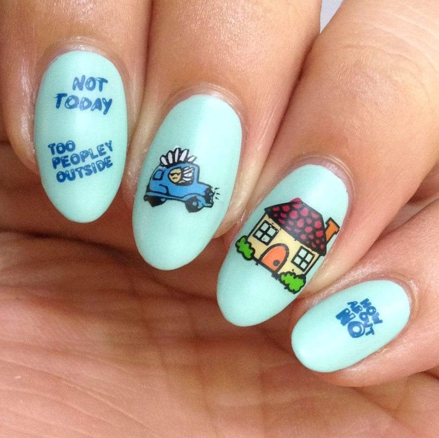  A manicured hand with apathetic expression, house, and sassy sayings design by Maniology (m026).
