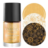  A Heart of Gold stamping polish that gleams with warm golden sparkles from our Essentials Primary collection by Maniology.
