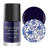 A dark and mysterious Midnight Madness Blue Stamping Polish from our Essentials Primary collection by Maniology.