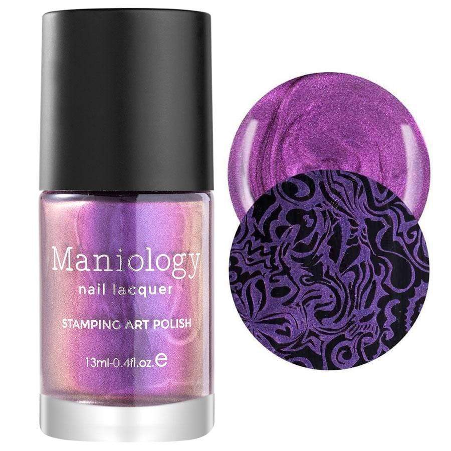 A metallic purple Duochrome Creative Art Stamping Polish with duo-chromatic glitter from Grimm's Nightfall Collection: Dearest Aurora by Maniology.