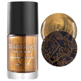 A Dark, warm bronze with lustrous fine glitters Stamping Polish from our Grimms' Nightfall collection Soulless by Maniology.
