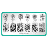 A nail stamping plate with detailed floral nail designs by Maniology Grow With Love (m179).