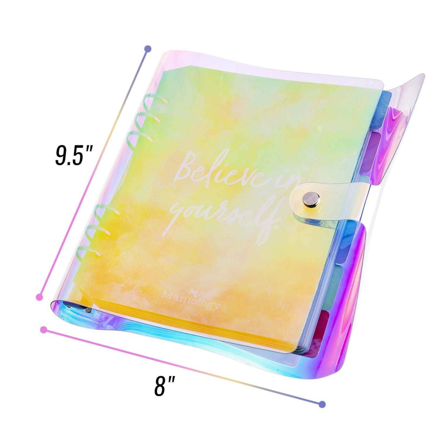 Iridescent Plate Organizer Binder with 10 sheets of organizing inserts and 6 color coordinated dividers.