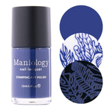 A cool Navy Blue Cream stamping polish by Maniology Shibori (B265).