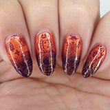 Manicure featuring Maniology stamping polish in metallic orange - Doom (B405)