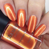 Swatch manicure featuring Maniology stamping polish in metallic orange - Doom (B405)