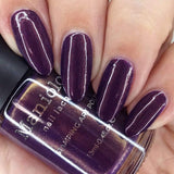 Manicure featuring Maniology stamping polish in duochrome purple - Gloom (B404)